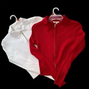 No boundaries, long sleeve shirts front zipper 1-red 1-white size: M women’s